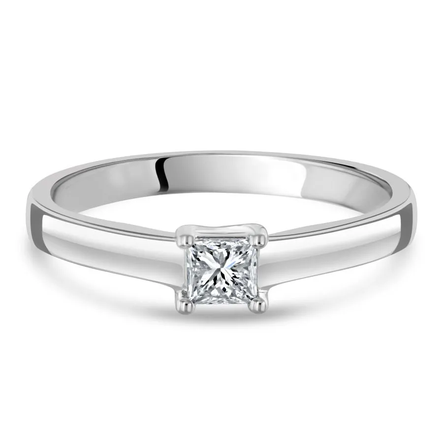 0.25ct Princess Cut Diamond Solitaire 18ct White Gold Ring