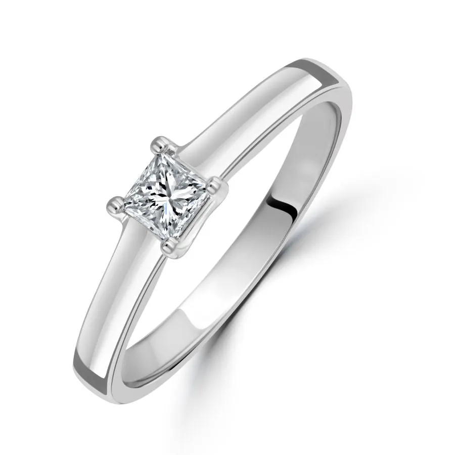 0.25ct Princess Cut Diamond Solitaire 18ct White Gold Ring