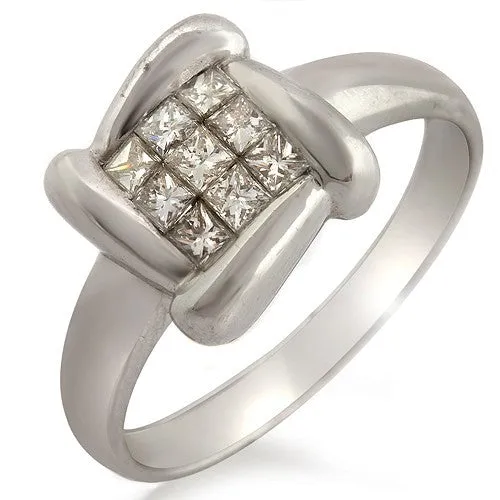 0.46ct Invisible Set Princess Cut Diamond Ring, 18k White Gold