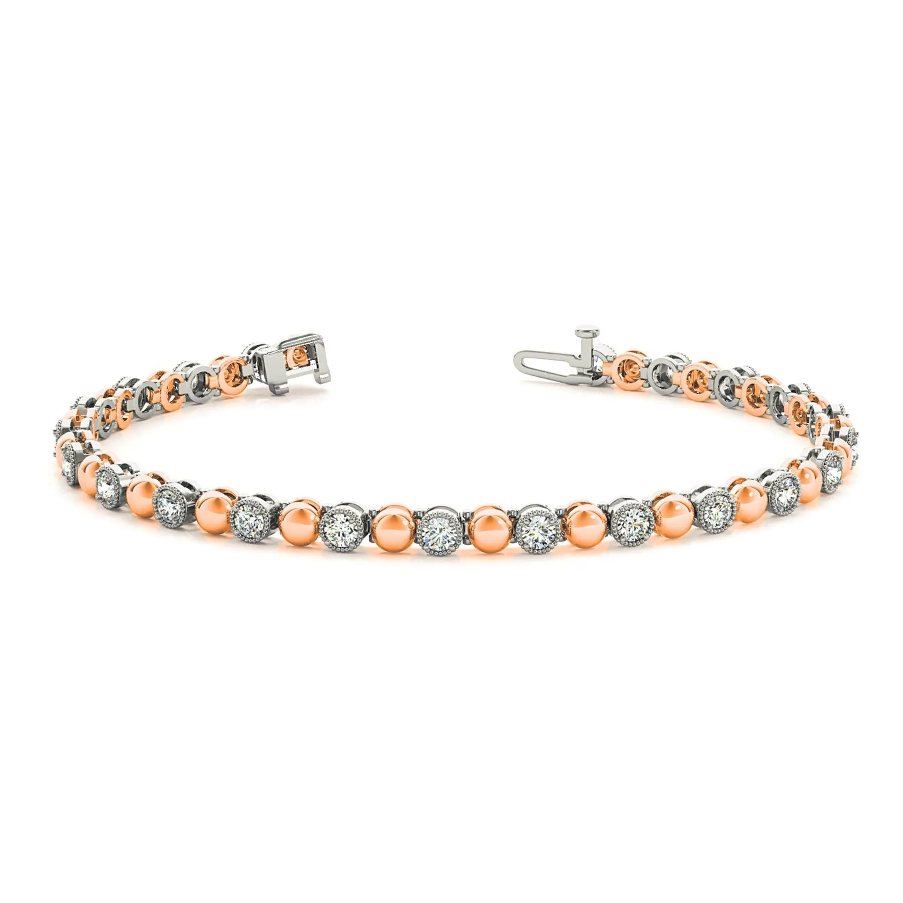 0.70 ctw Round Diamond Tennis Bracelet Milgrain & Gold Balls
