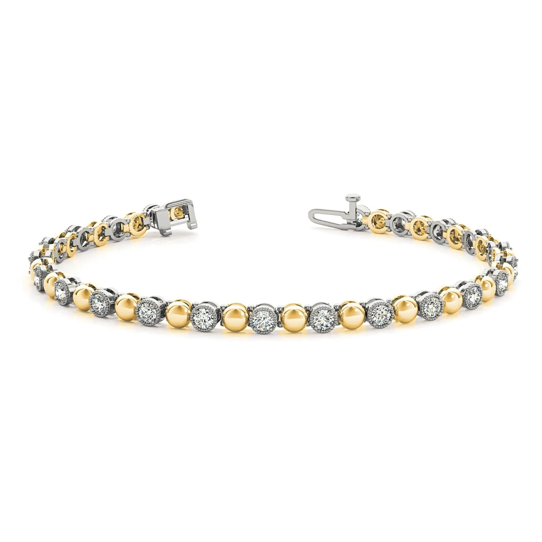 0.70 ctw Round Diamond Tennis Bracelet Milgrain & Gold Balls