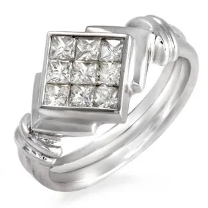 0.84ct Princess cut Diamond Ring H-SI1, 18k White Gold