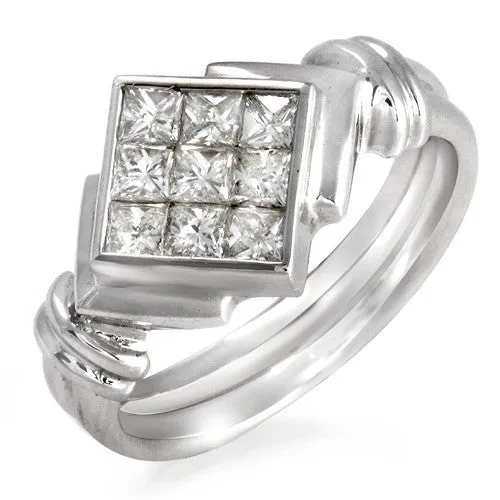 0.84ct Princess cut Diamond Ring H-SI1, 18k White Gold