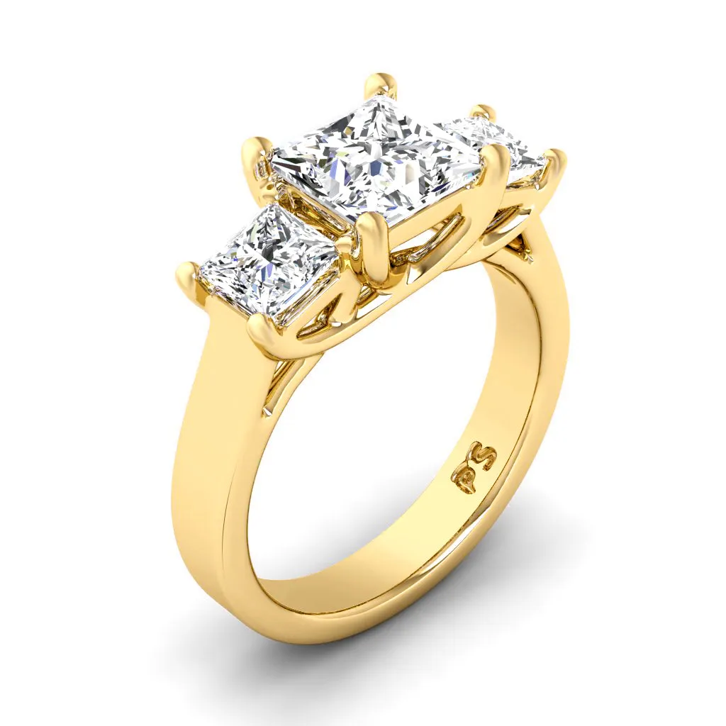 0.90 CT Princess Cut Lab Grown Diamonds - Three Stone Ring