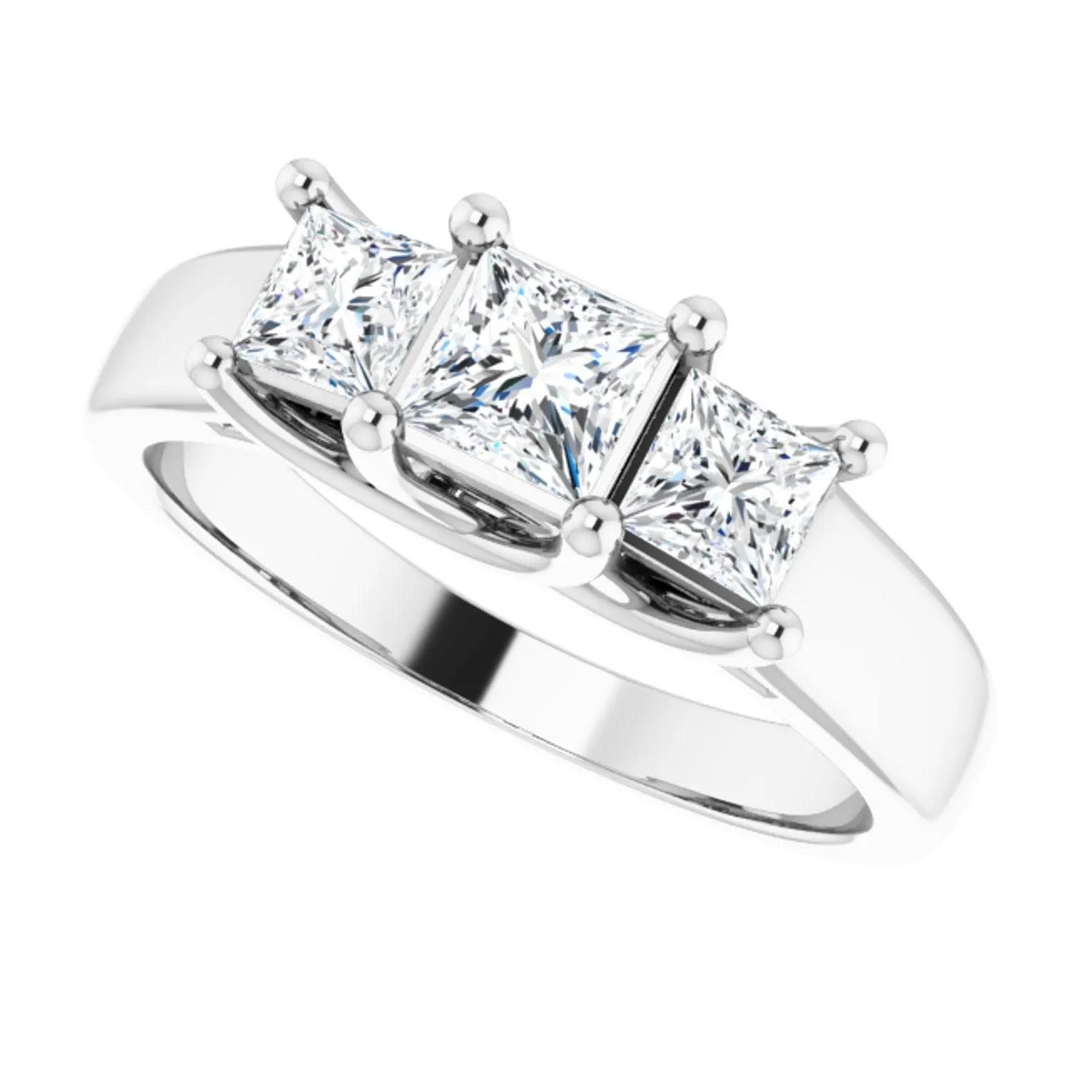 0.97 CTW Princess Cut Cubic Zirconia | Sterling Silver Three-Stone Ring Anniversary Band | Size 7