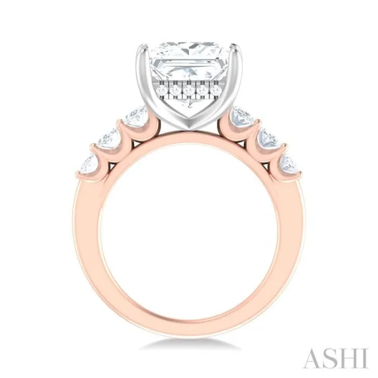 1 1/4 ctw Princess Shape Oval and Round Cut Diamond Semi Mount Engagement Ring in 14K Rose and White Gold