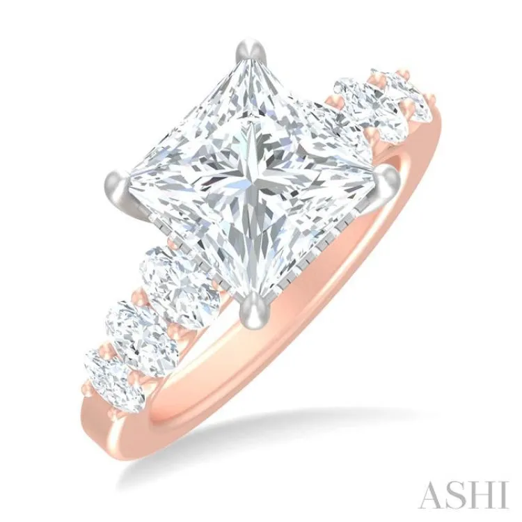 1 1/4 ctw Princess Shape Oval and Round Cut Diamond Semi Mount Engagement Ring in 14K Rose and White Gold