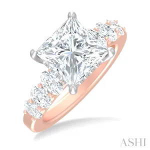1 1/4 ctw Princess Shape Oval and Round Cut Diamond Semi Mount Engagement Ring in 14K Rose and White Gold