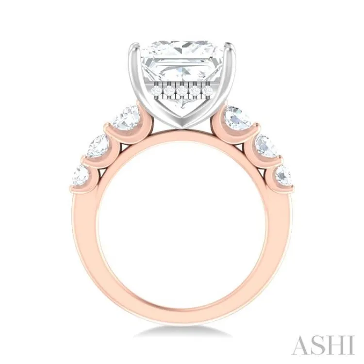 1 1/4 ctw Princess Shape Round Cut Diamond Semi Mount Engagement Ring in 14K Rose and White Gold