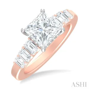 1 ctw Princess Shape Emerald and Round Cut Diamond Semi Mount Engagement Ring in 14K Rose and White Gold