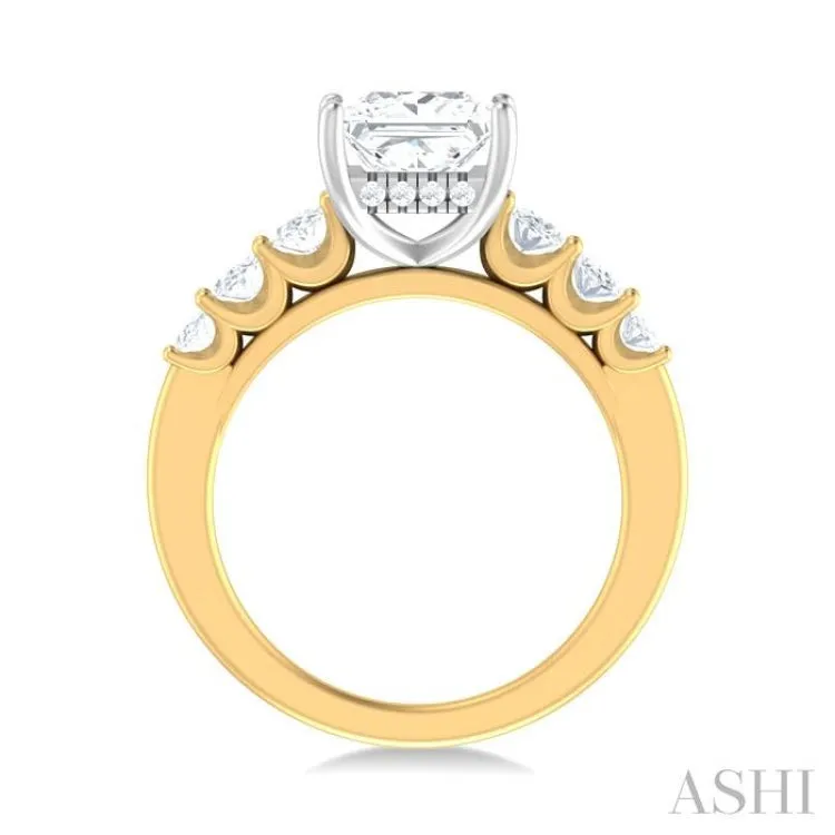1 ctw Princess Shape Oval and Round Cut Diamond Semi Mount Engagement Ring in 14K Yellow and White Gold