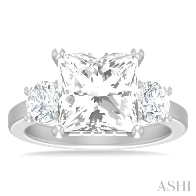 1 ctw Tri-Mount Princess Shape Round Cut Diamond Semi Mount Engagement Ring in 14K White Gold
