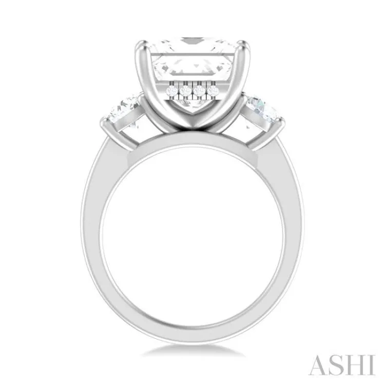 1 ctw Tri-Mount Princess Shape Round Cut Diamond Semi Mount Engagement Ring in 14K White Gold