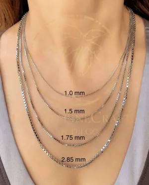 1.0-2.85Mm Mirror Square Box Link Chain Men Women Box Link Chain 14K White Gold