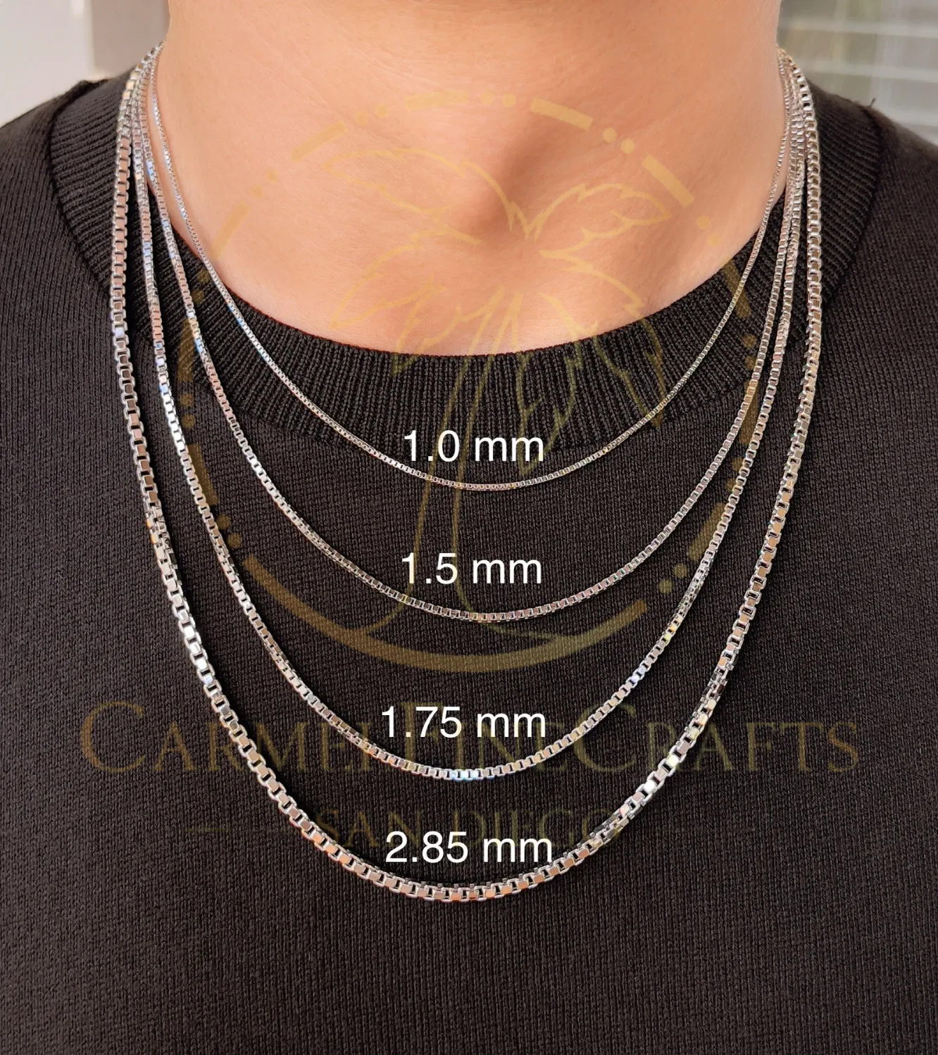 1.0-2.85Mm Mirror Square Box Link Chain Men Women Box Link Chain 14K White Gold