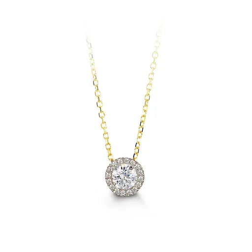 10K Gold (8mm) Cubic Zirconia Halo Necklace (White, Yellow, Rose)