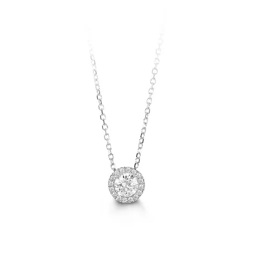 10K Gold (8mm) Cubic Zirconia Halo Necklace (White, Yellow, Rose)