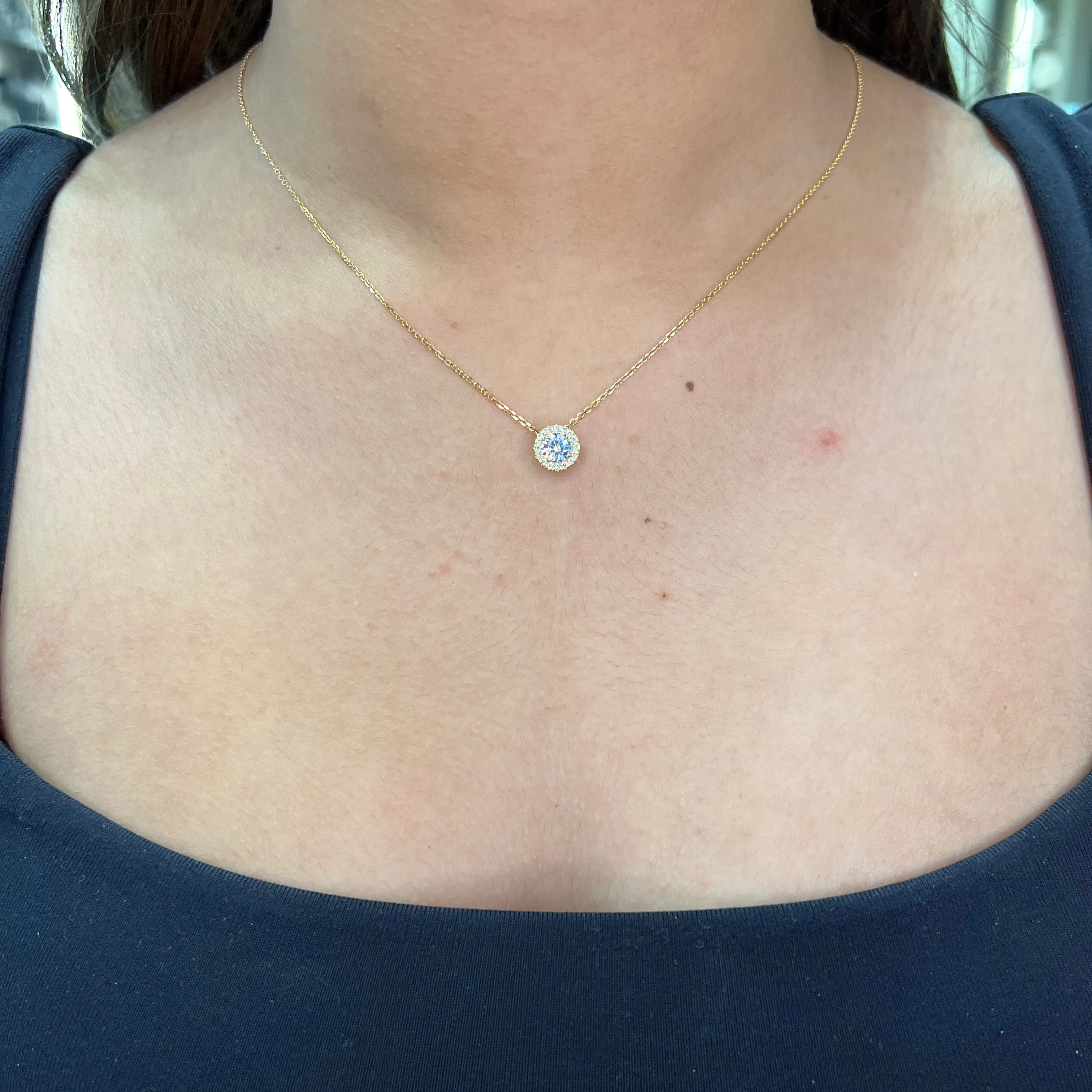 10K Gold (8mm) Cubic Zirconia Halo Necklace (White, Yellow, Rose)