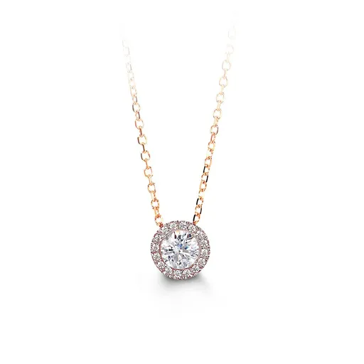 10K Gold (8mm) Cubic Zirconia Halo Necklace (White, Yellow, Rose)