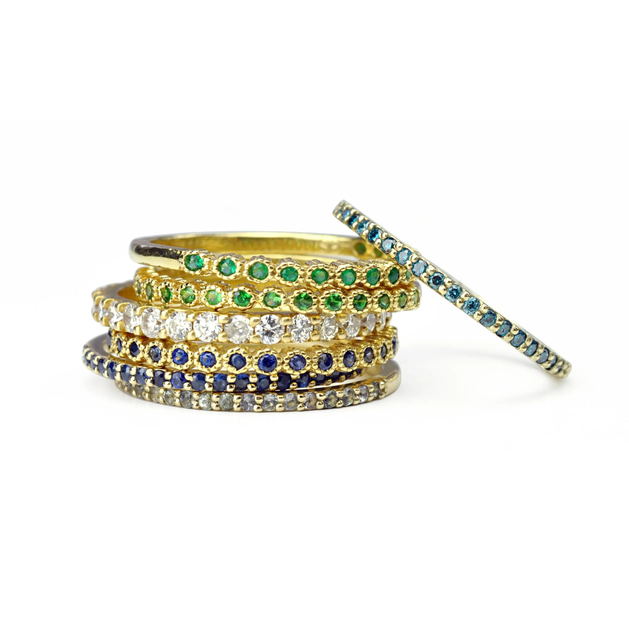 10K Gold Band w/Half Eternity Blue Sapphire