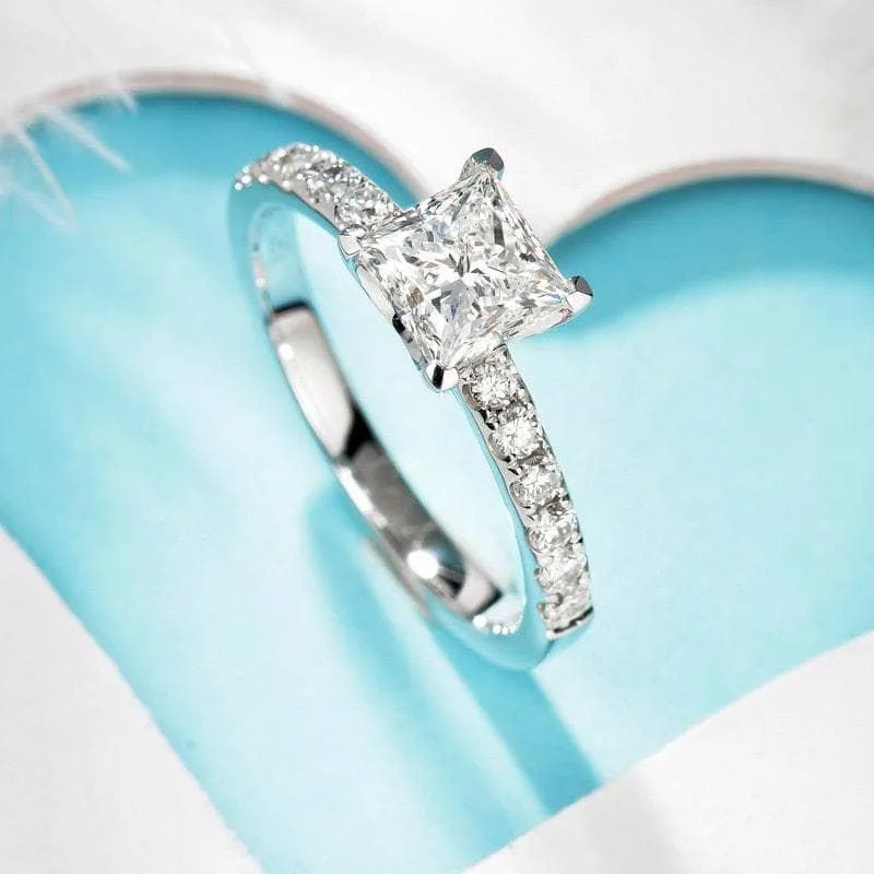 10k White Gold 1.0 Ct Princess Cut Diamond Engagement Ring