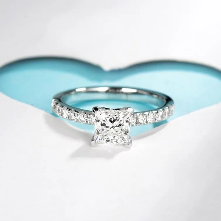10k White Gold 1.0 Ct Princess Cut Diamond Engagement Ring