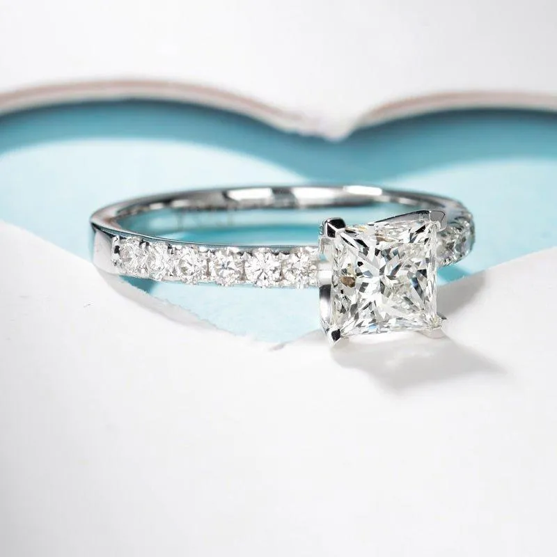 10k White Gold 1.0 Ct Princess Cut Diamond Engagement Ring