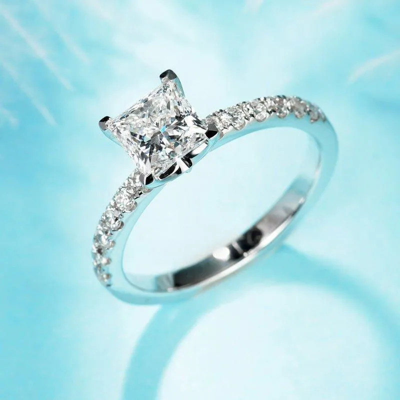 10k White Gold 1.0 Ct Princess Cut Diamond Engagement Ring
