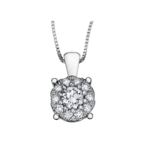 10K White Gold Starburst (0.13ct) Diamond Cluster Halo Pendant