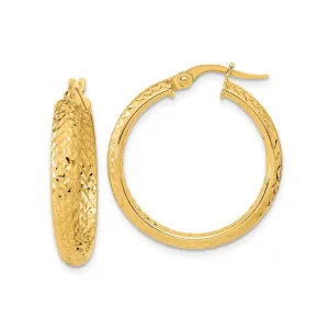 10K Yellow Gold Diamond Cut Fancy Hoop Earrings