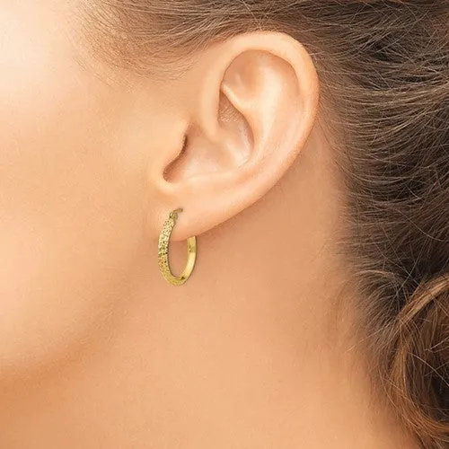 10K Yellow Gold Diamond Cut Fancy Hoop Earrings