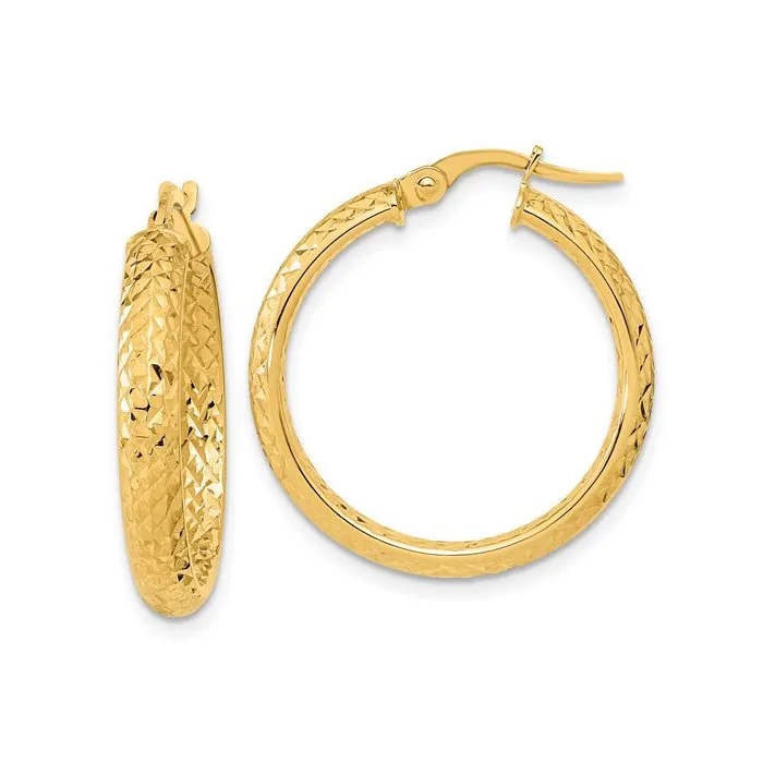 10K Yellow Gold Diamond Cut Fancy Hoop Earrings