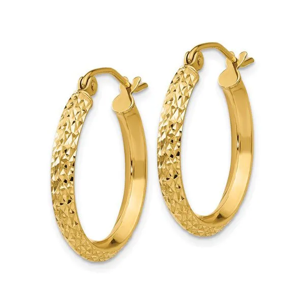 10K Yellow Gold Diamond Cut Fancy Hoop Earrings