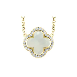 10K Yellow Gold Mother of Pearl and Diamond Clover Necklace