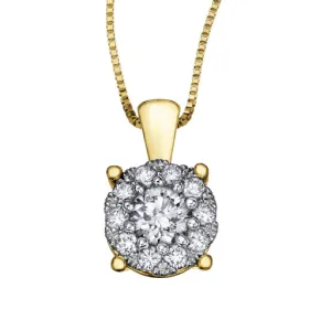 10K Yellow Gold Starburst (0.09ct) Diamond Cluster Halo Pendant