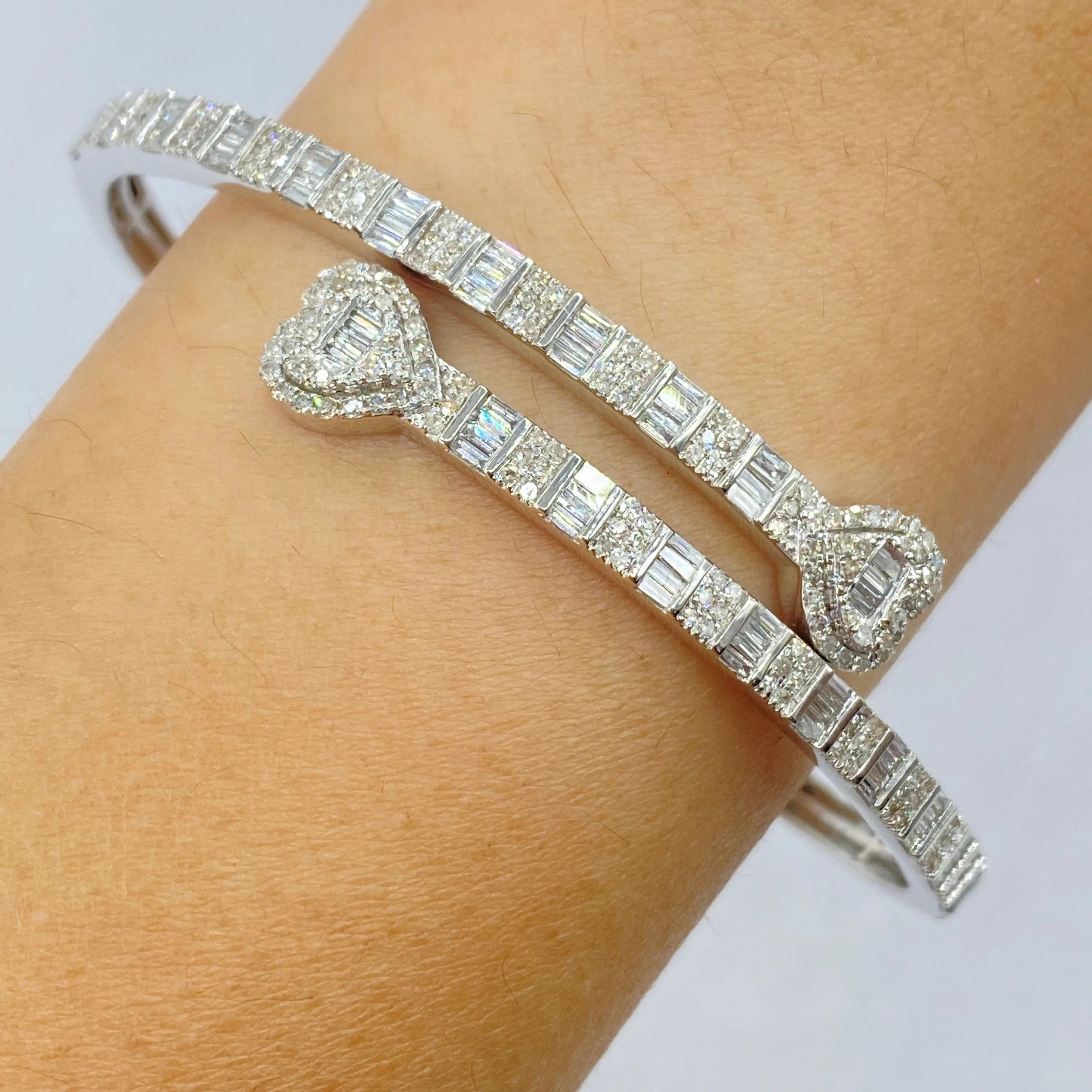10K/14K Heart Diamond Baguette Bangle Bracelet