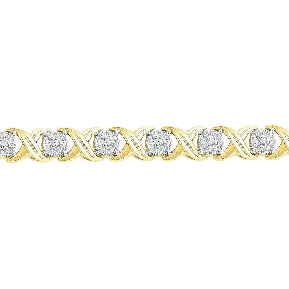 10kt Yellow Gold Womens Round Diamond X Link Fashion Bracelet 1 Cttw