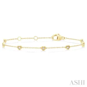 1/10 ctw Petite Heart Round Cut Diamond Station Bracelet in 10K Yellow Gold