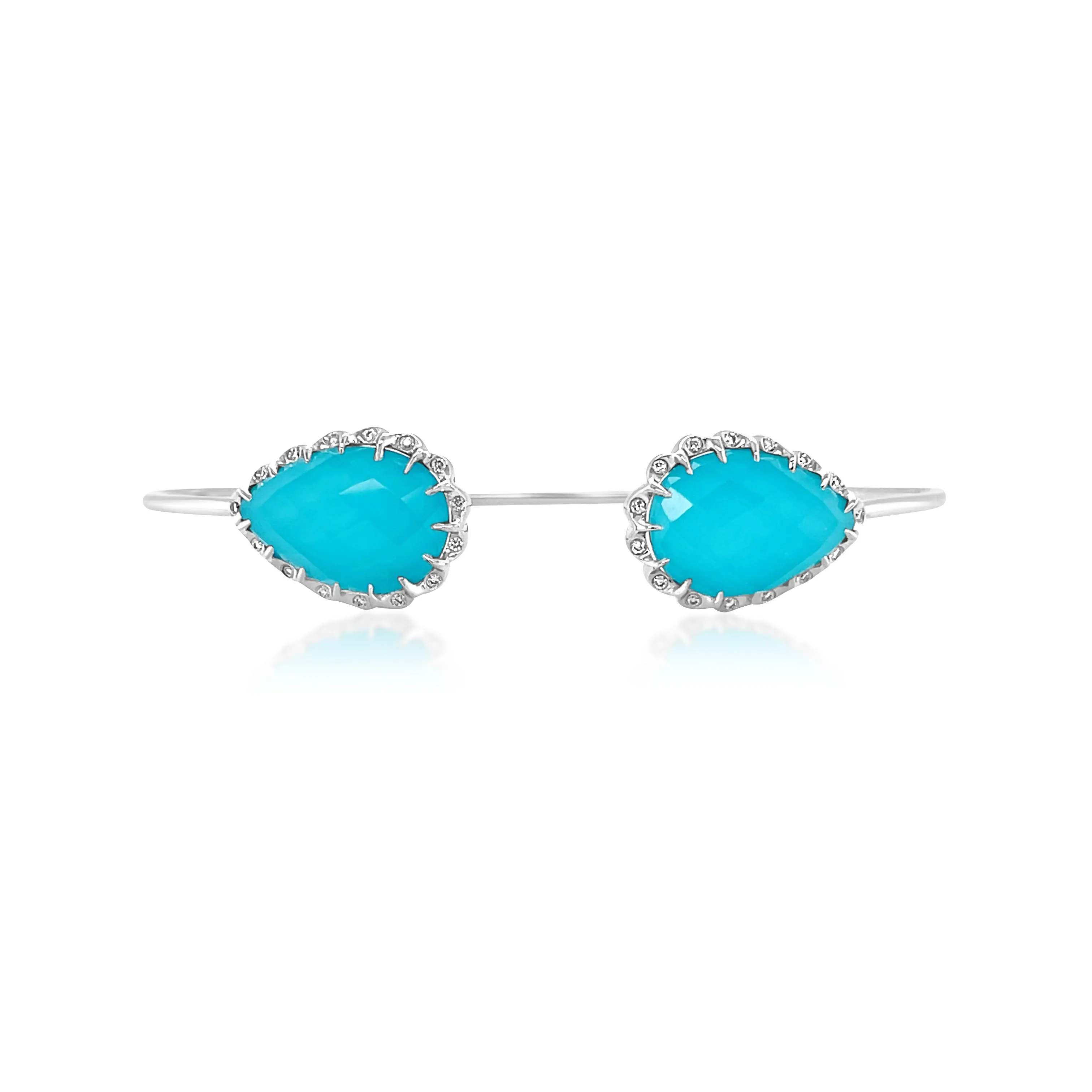 11.30 Carat Clear Quartz Over Turquoise Gemstone Bangle in 18k White Gold