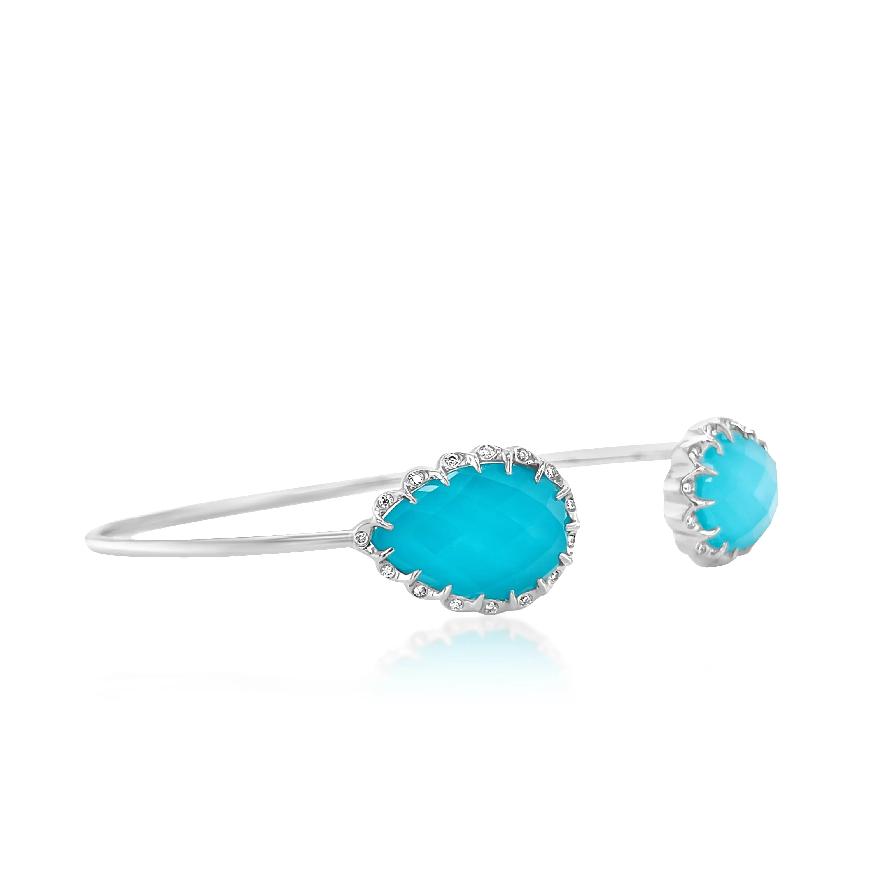 11.30 Carat Clear Quartz Over Turquoise Gemstone Bangle in 18k White Gold