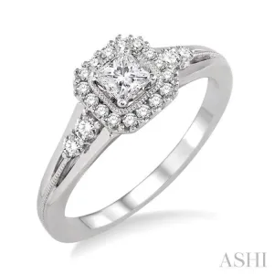 1/2 ctw Diamond Engagement Ring with 1/4 ct Princess Cut Center Stone in 14K White Gold