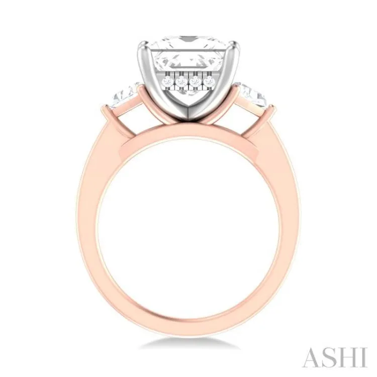 1/2 ctw Princess Shape Trillion Cut & Round Cut Diamond Semi Mount Engagement Ring in 14K Rose and White Gold