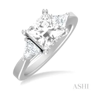 1/2 ctw Princess Shape Trillion Cut & Round Cut Diamond Semi Mount Engagement Ring in 14K White Gold