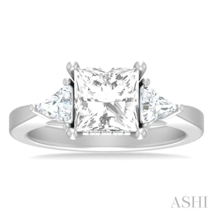1/2 ctw Princess Shape Trillion Cut & Round Cut Diamond Semi Mount Engagement Ring in 14K White Gold