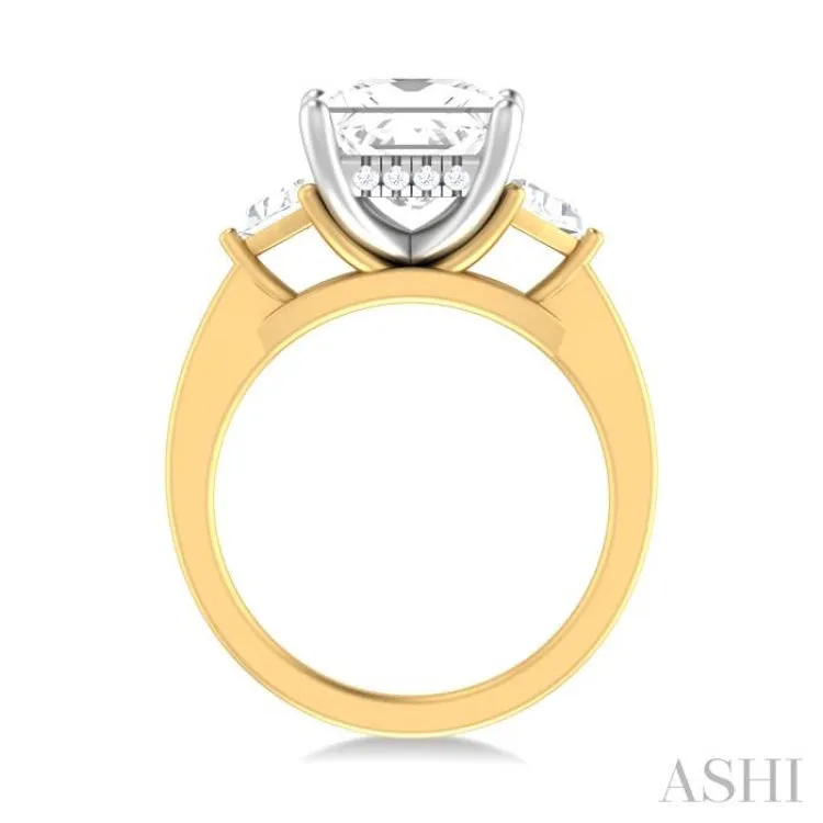 1/2 ctw Princess Shape Trillion Cut & Round Cut Diamond Semi Mount Engagement Ring in 14K Yellow and White Gold