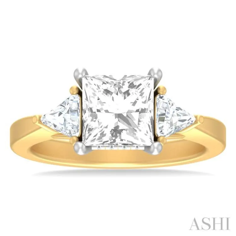 1/2 ctw Princess Shape Trillion Cut & Round Cut Diamond Semi Mount Engagement Ring in 14K Yellow and White Gold