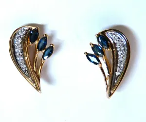 1.20ct Natural Sapphire Diamonds Motif Earrings 14 Karat gold