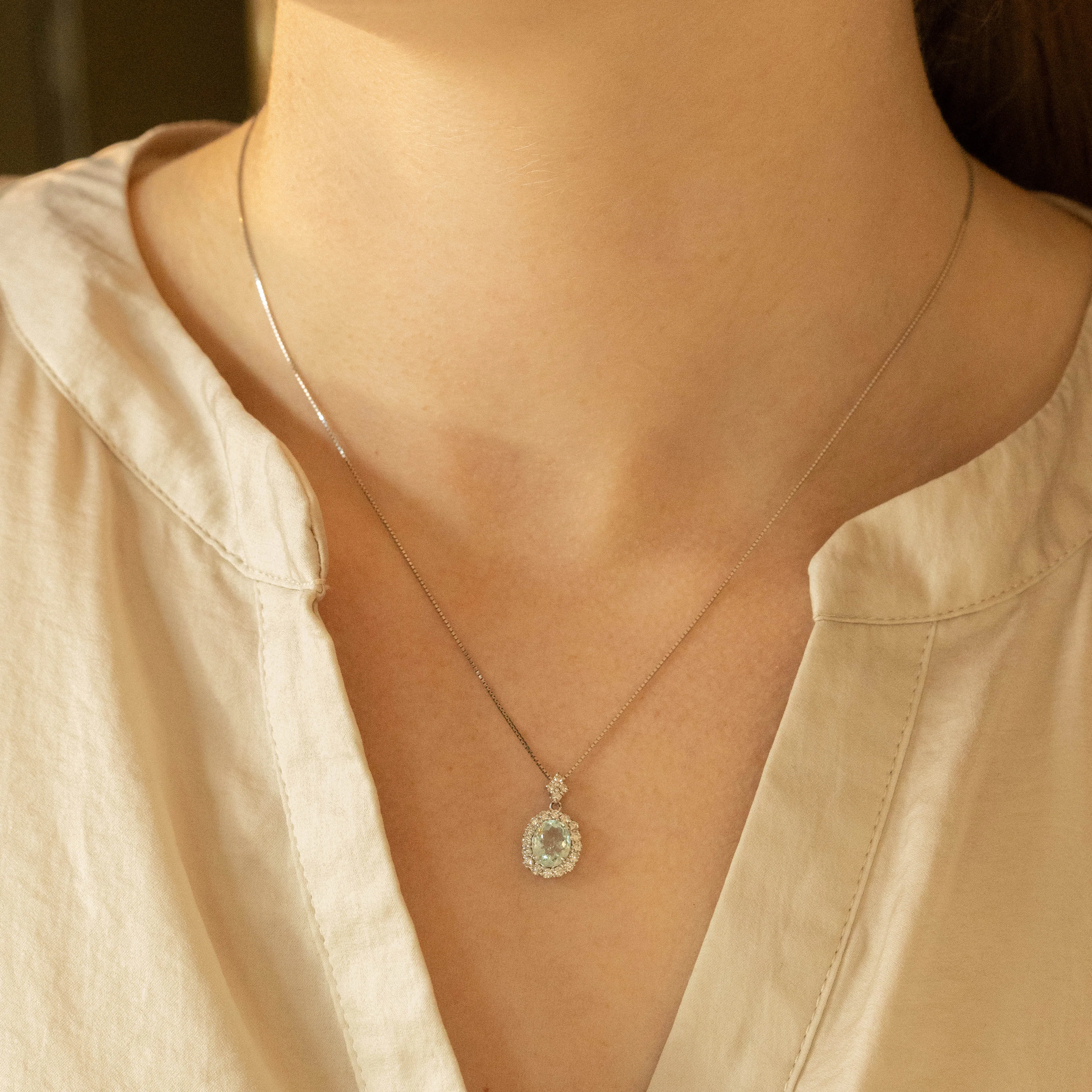 1.25 Carat Oval Paraiba Tourmaline Diamond Halo Pendant Necklace