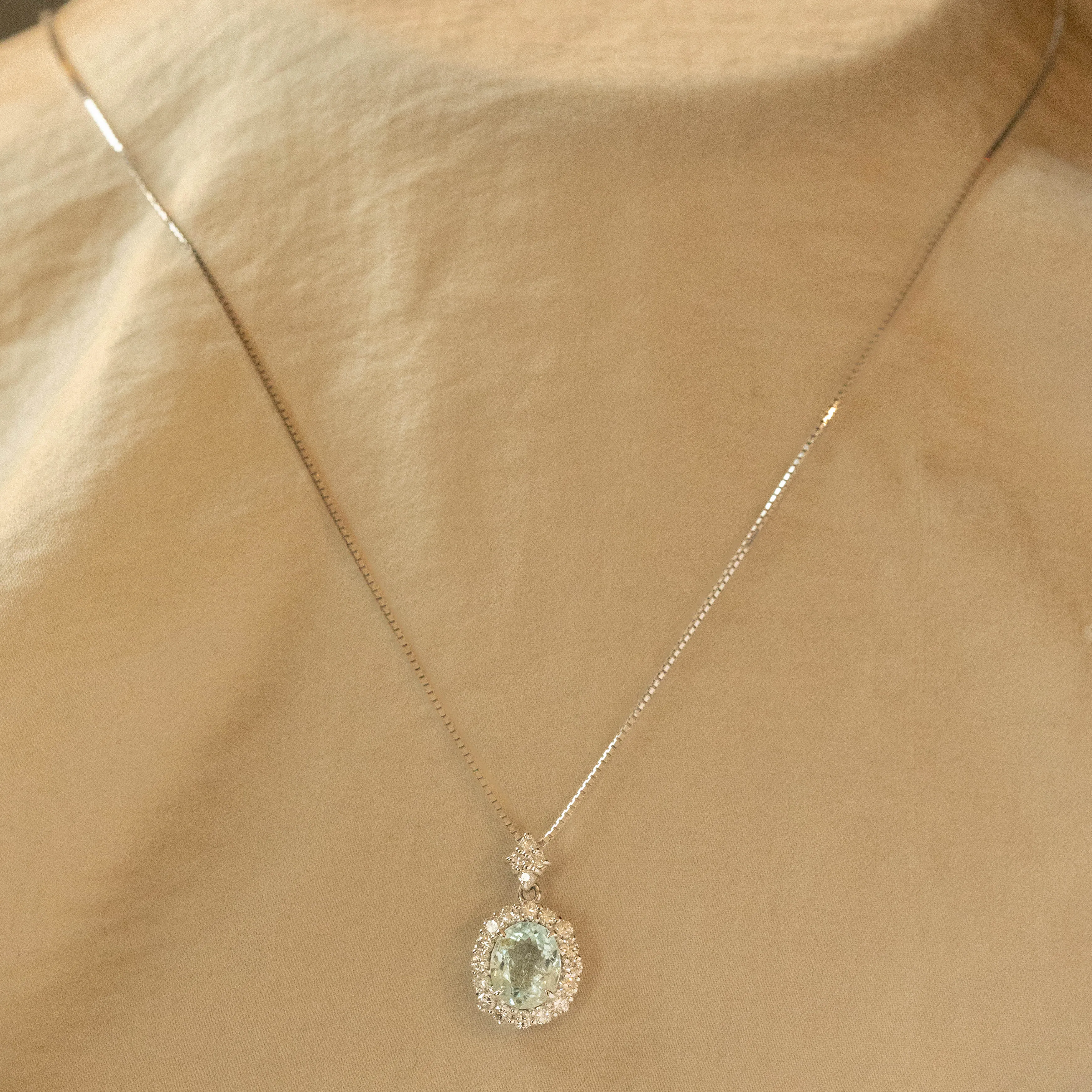 1.25 Carat Oval Paraiba Tourmaline Diamond Halo Pendant Necklace