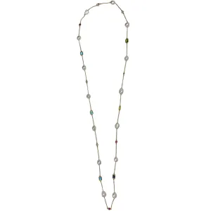 126-01-G-LONG | DELICATE FW PEARLS & GEMSTONE NECKLACE 36"